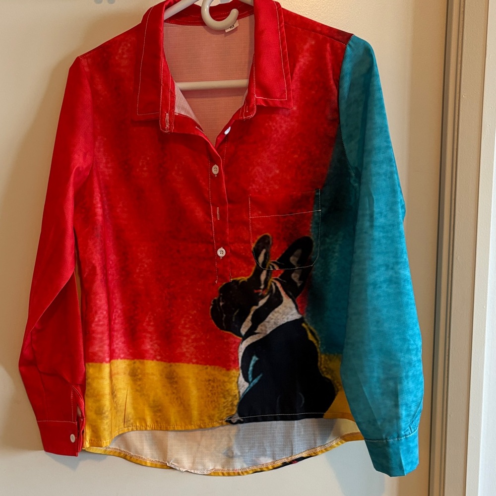Colorful Women’s Shirt with Dog Print
